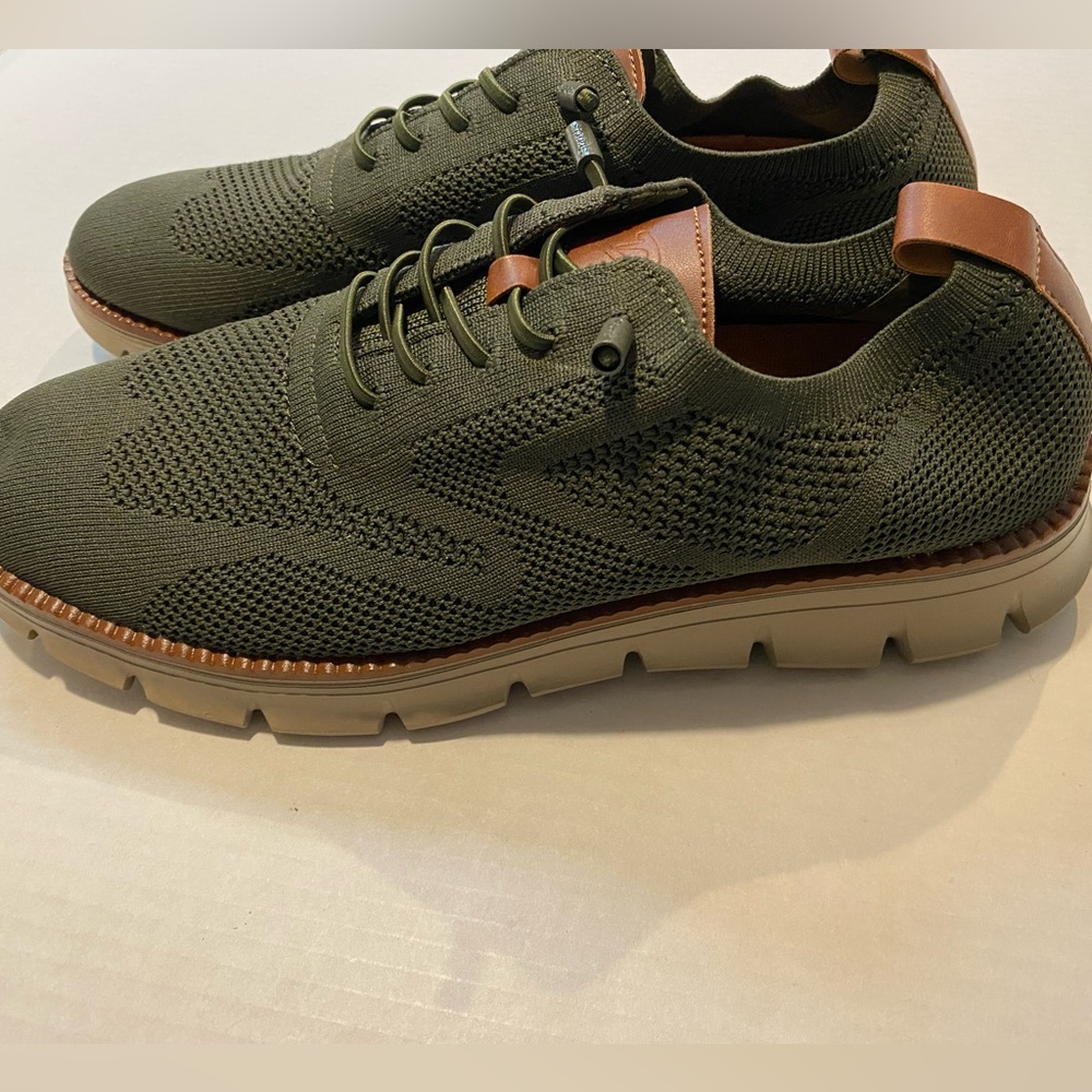 Mens Leisure Slip On Green Lace Up Lightweight Casual Dress Shoe 9.5 New